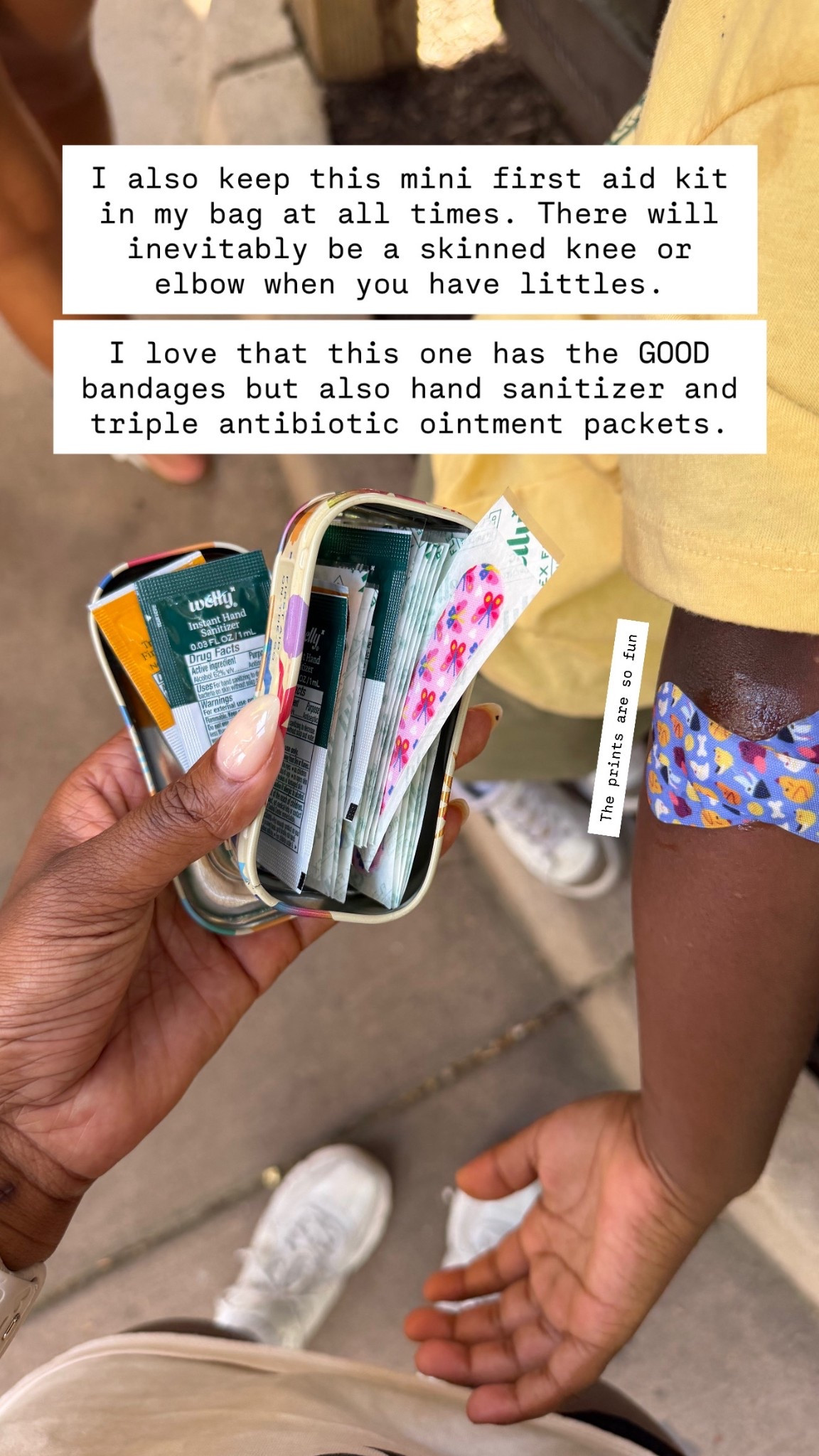 I also keep this mini first aid kit in my bag at all times. There will inevitably be a skinned knee or elbow when you have littles.

I love that this one has the GOOD bandages but also hand sanitizer and triple antibiotic ointment packets.

#LTKmomlife #LTKTravel #LTKKids