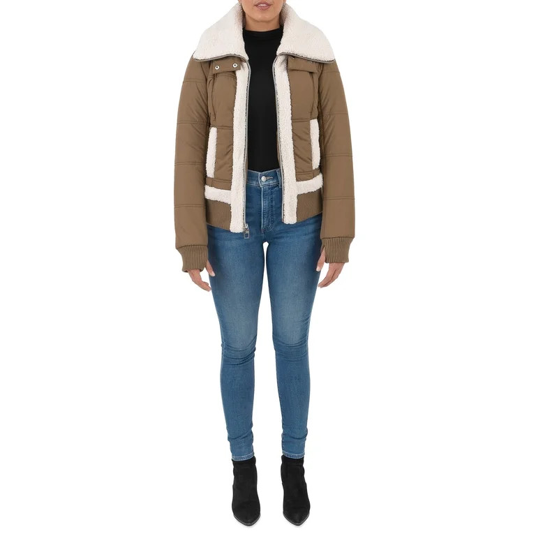 Cyn & Luca Women's Sustainable Bomber Jacket with Sherpa Trim - Walmart.com | Walmart (US)
