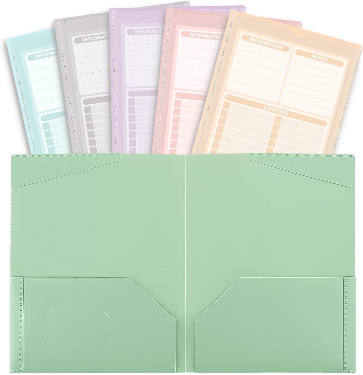 SKYDUE Plastic Folders with Clear Front Pocket, 2 Pocket Folders Fit Letter Size Paper, Muted Pas... | Amazon (US)