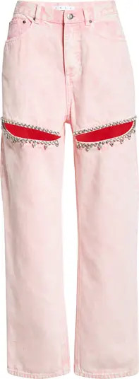 Area Crystal Slit Straight Leg Jeans | Nordstrom | Nordstrom