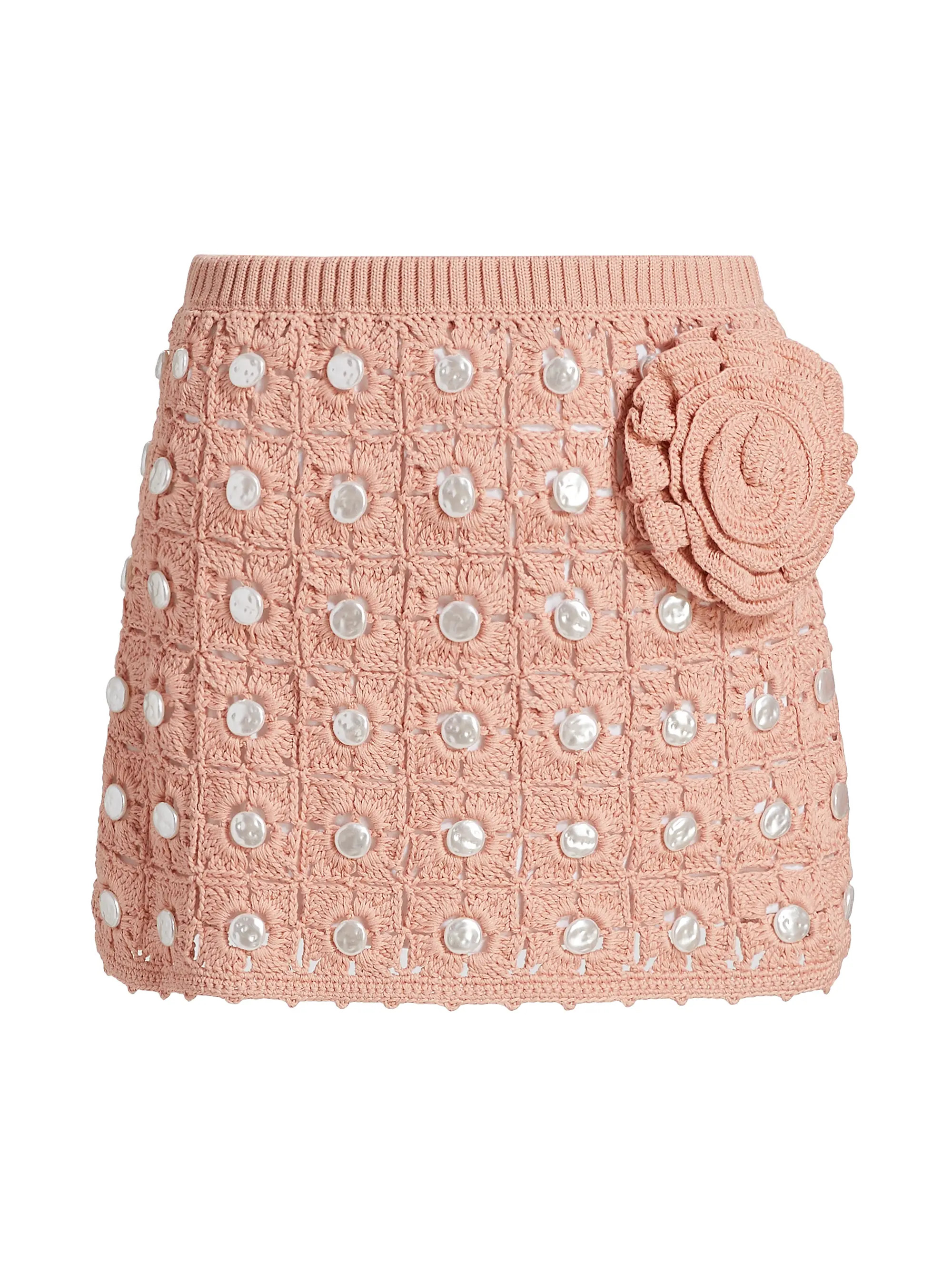 Abbie Floral Faux Pearl-Embellished Crochet Miniskirt | Saks Fifth Avenue