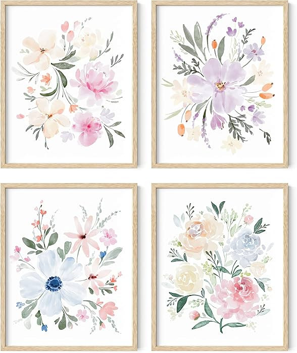 HAUS AND HUES - Set of 4 Flower Poster, Wall Decor, Floral Prints, Wall flower pictures, Posters,... | Amazon (US)