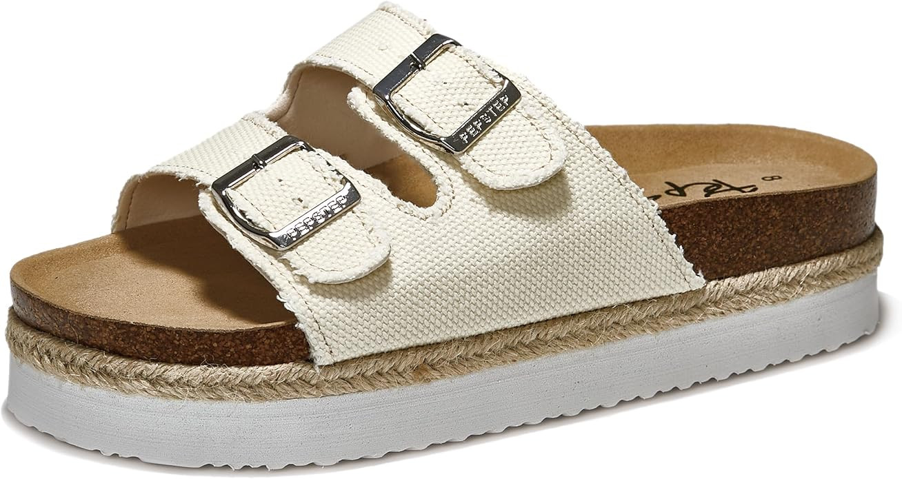 PepStep Slide Sandals for Women with Soft Cork Footbed and Strap, Ladies Fashion Platform Slide S... | Amazon (US)