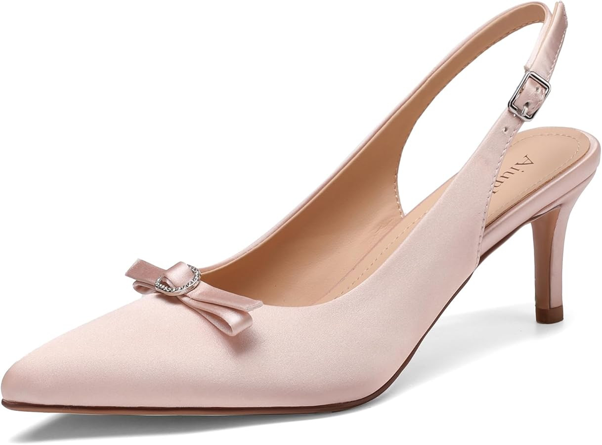 Women's Slingback Kitten Heels Closed Pointed Toe Low Heel Dress Pumps for Wedding Party Formal S... | Amazon (US)