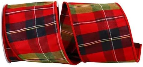 Reliant Ribbon 93724W-602-10F Dupion Taratn Grand Plaid Wired Edge, Moss/red, 4 Inch, 10 Yards | Amazon (US)