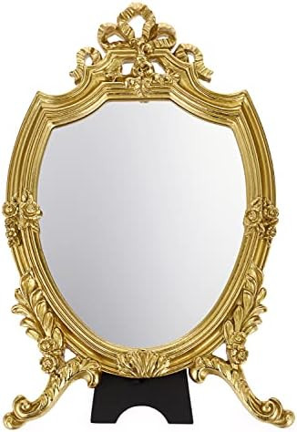 Amazon.com: BiBiKi 2 in 1 Antique Gold Resin Frame Decorative Tabletop Dressing Mirror with Stand... | Amazon (US)