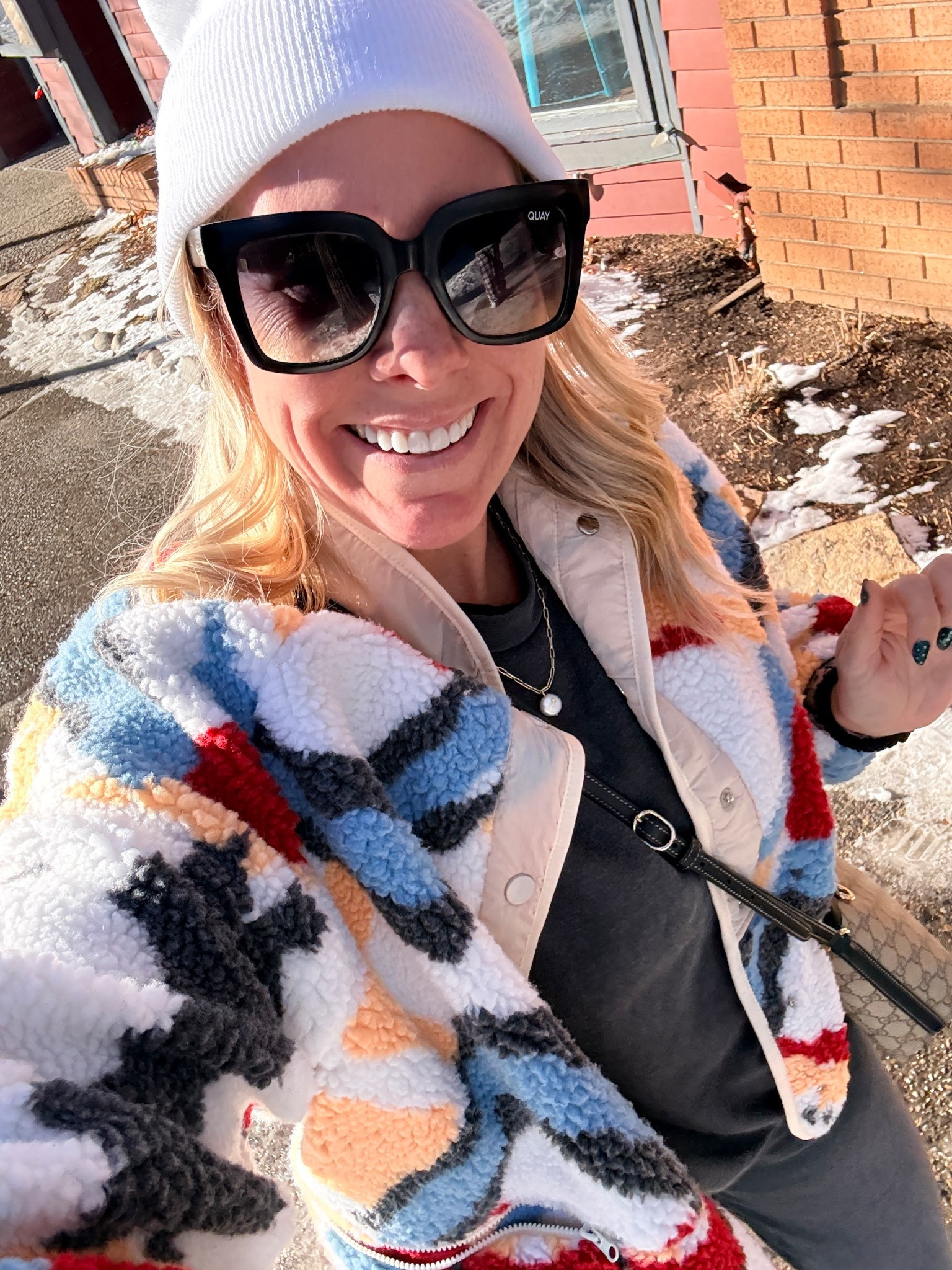 Printed Sherpa jacket apres ski cold weather jacket in the small 

#LTKTravel #LTKootd #LTKOver40