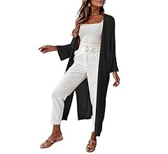 SHEWIN Women's Casual Long Sleeve Open Front Lightweight Knit Crochet Long Kimono Cardigan Sweate... | Amazon (US)