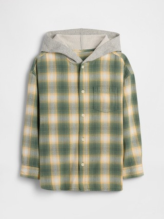 Kids Relaxed Hooded Flannel Shirt | Gap Factory