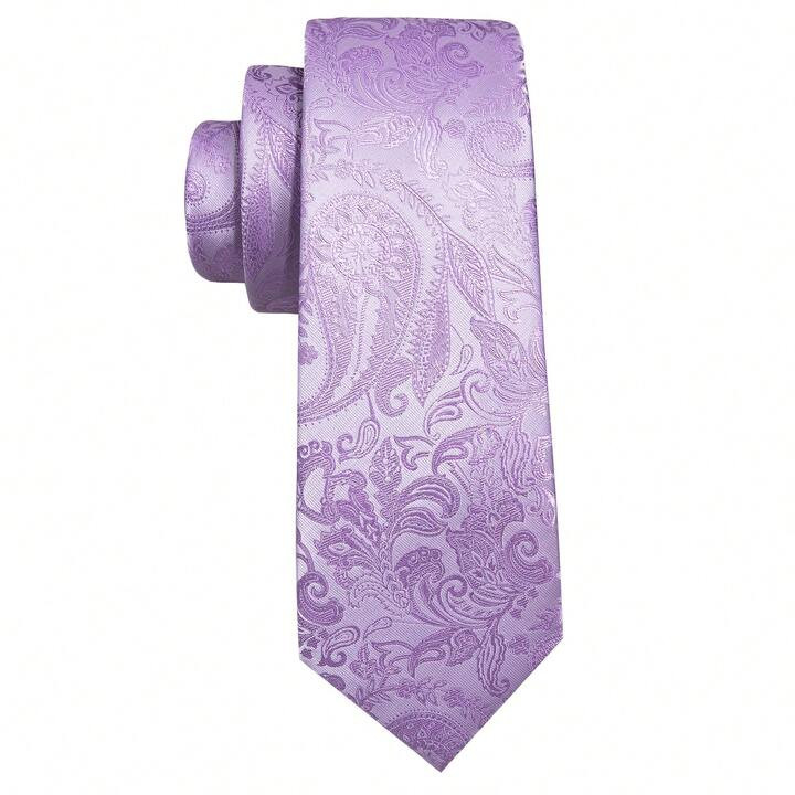 4pc/Set Mens Tie Violet Floral Ties Hanky Cufflinks Necktie Set Formal Wedding Party | SHEIN