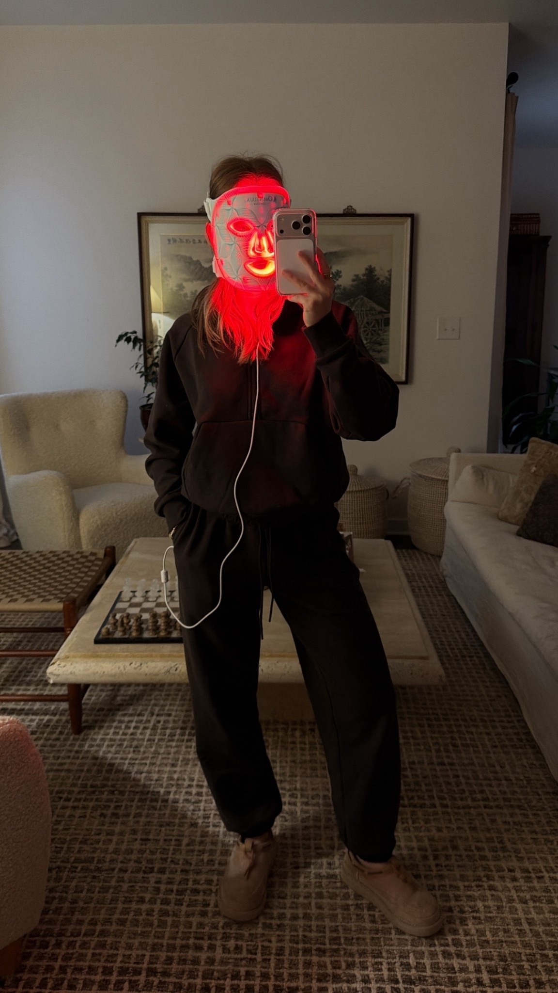 10/31/25 Cozy spooky season mornings 🕯🍂 Wearing my soft brown loungewear set from Athleta (small in the top, XS in the bottoms) paired with my Omnilux LED red light mask for a little self-care moment that also doubles as a Halloween costume 😂 The perfect cozy start to the day.

#LTKSeasonal #LTKHalloween #LTKBeauty