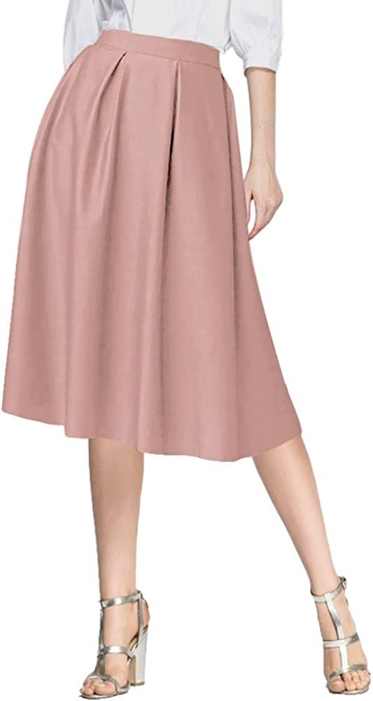 Urban CoCo Women's Flared A line Pocket Skirt High Waist Pleated Midi Skirt | Amazon (US)
