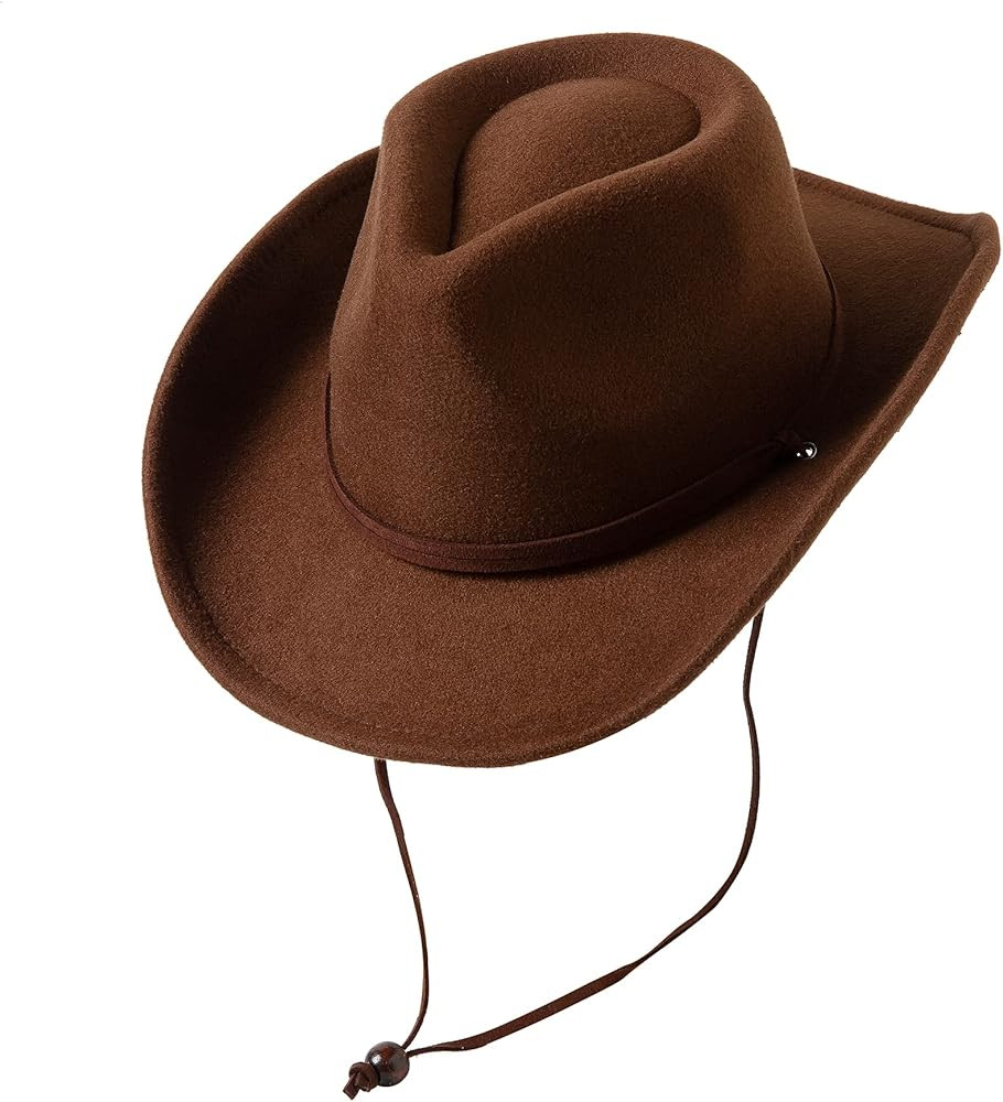 Jastore Kids Girls Boys Wide Brim Western Cowboy Cowgirl Hat with Wind Lanyard Felt Fedora Hat | Amazon (US)