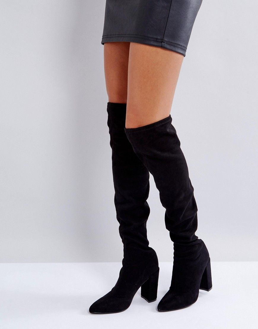 Missguided Pointed Over The Knee Boot - Black | ASOS US