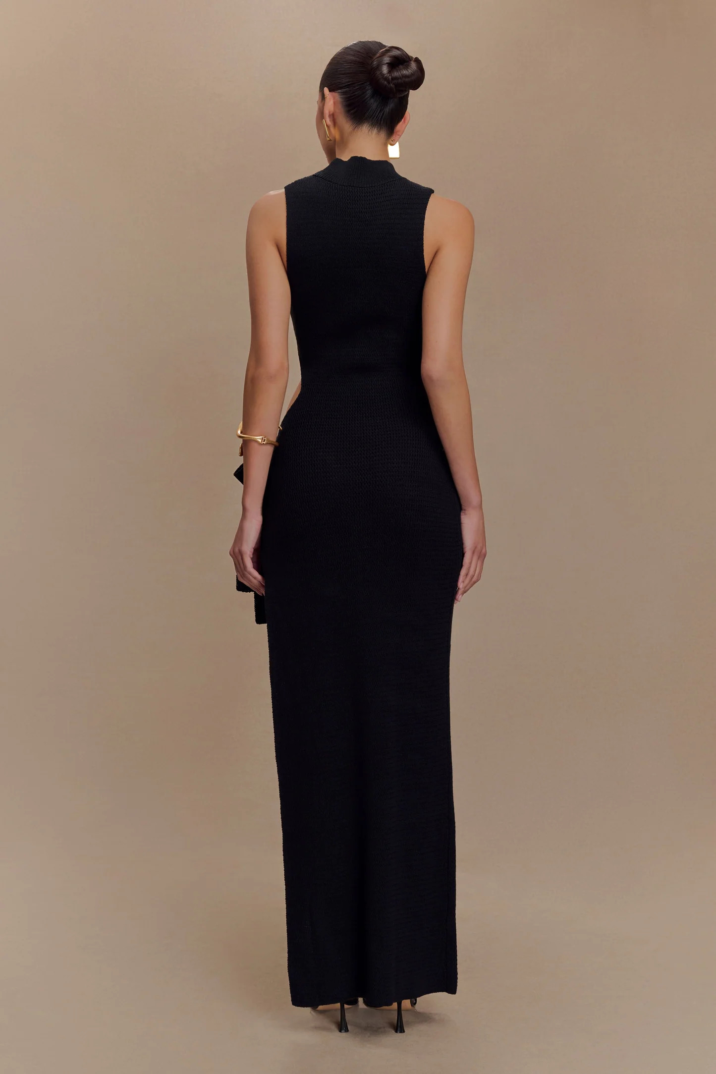 Stephanie Cut Out Knit Maxi Dress - Black | MESHKI US