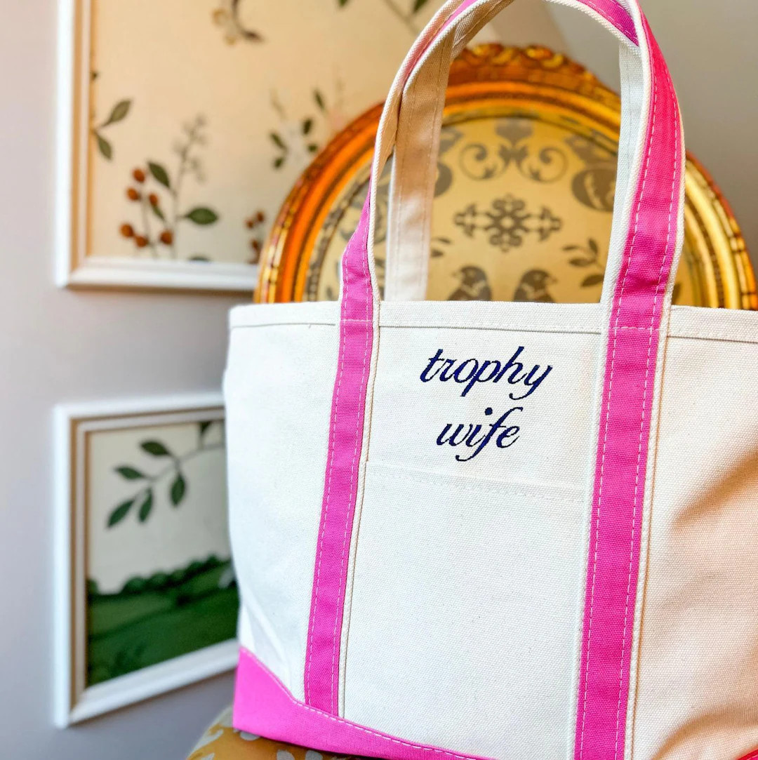 Embroidered Tote Bag: Trophy Wife Design (personalized Canvas, Zip Closure) - Etsy | Etsy (US)