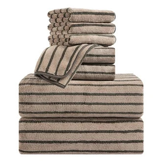 Jessy Home 8 Pcs Dark Brown Bicolor bar Stripe Large Bath Towels Set 2 Oversized Bathroom Towels,... | Walmart (US)