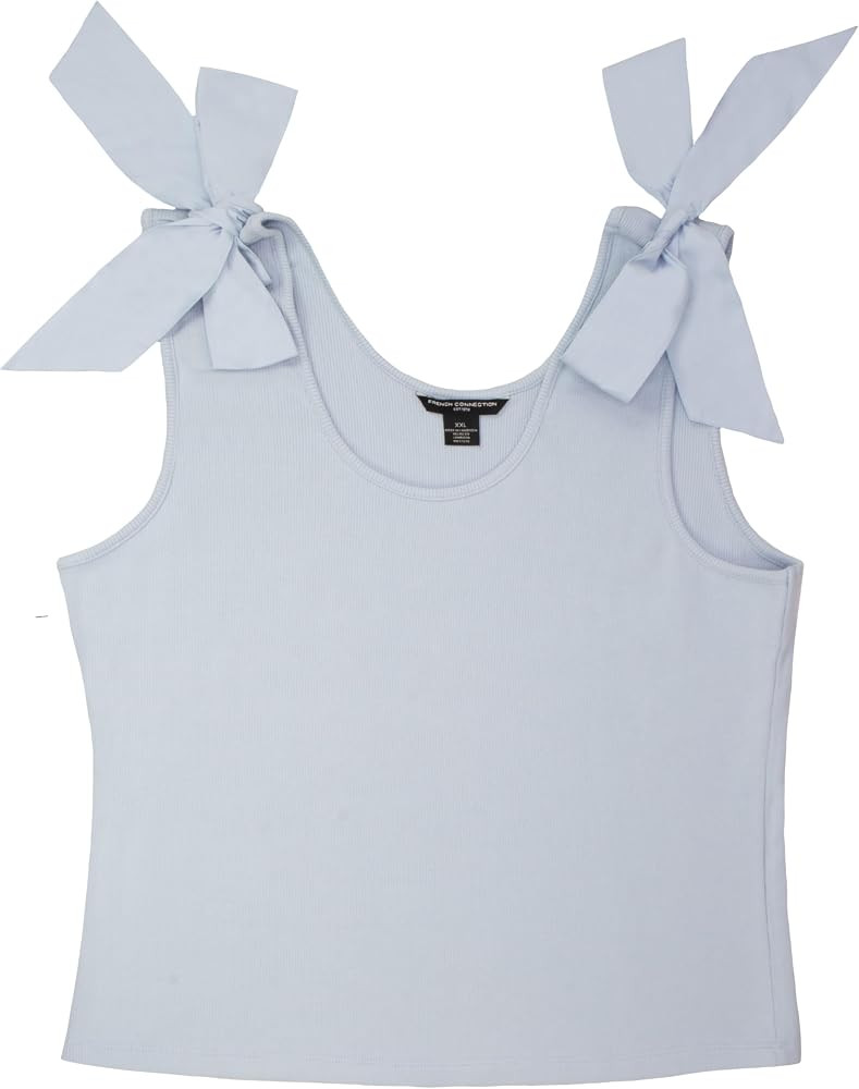 French Connection Women's Bow-Shoulder Tank \u2013 Ribbed Cotton Tank Top with Bow Tie Straps | Amazon (US)