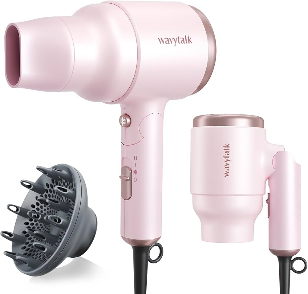 Wavytalk Blow Dryer with Diffuser, Mini Hair Dryer with Folding Handle, 1600W Quiet Lightweight H... | Amazon (US)