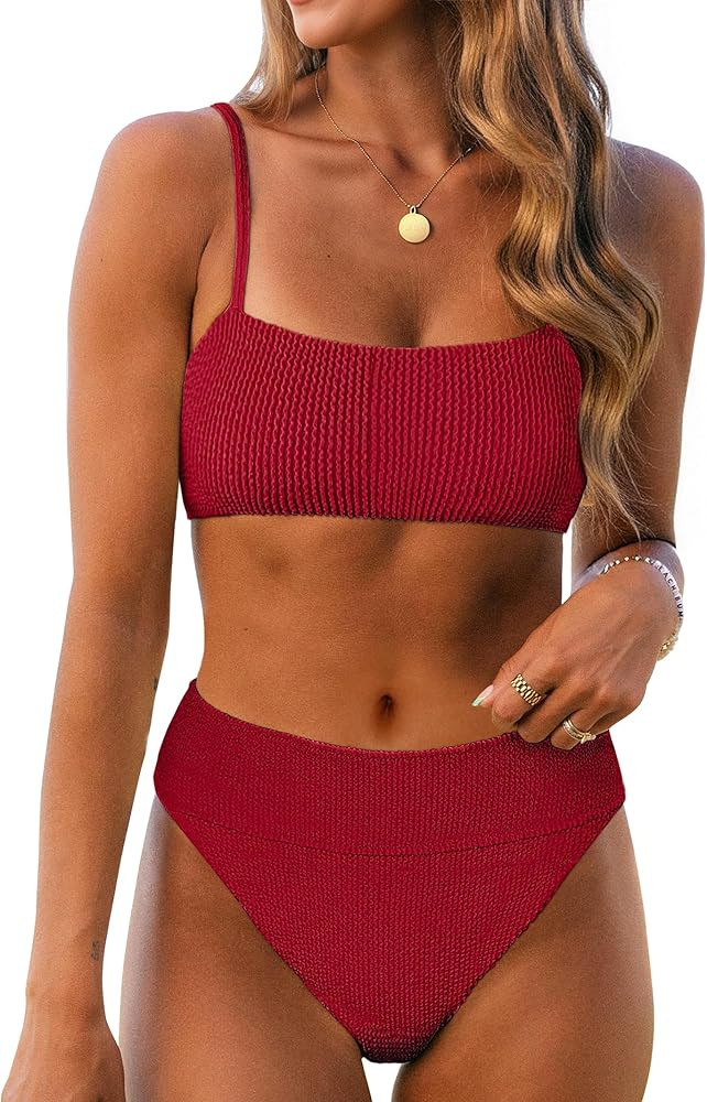 ANRABESS High Waisted Bikini Sets for Women Tummy Control 2 Piece Swimsuits Ribbed Textured Bathi... | Amazon (US)