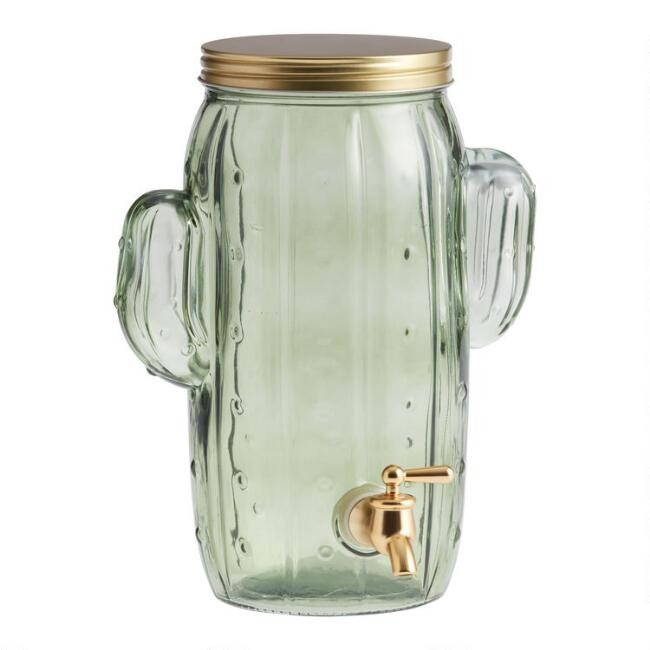 Green Glass Cactus Shaped Drink Dispenser | World Market