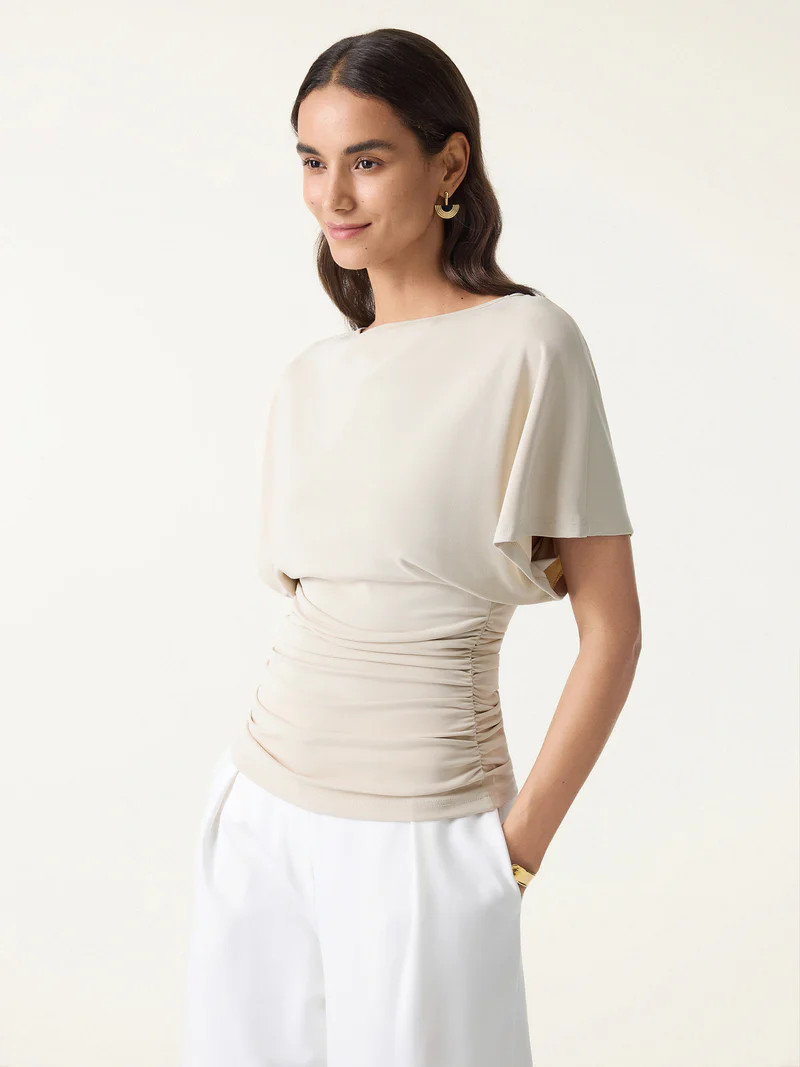 Effortless Boatneck Batwing Sleeve Side Ruched Top | OGLmove