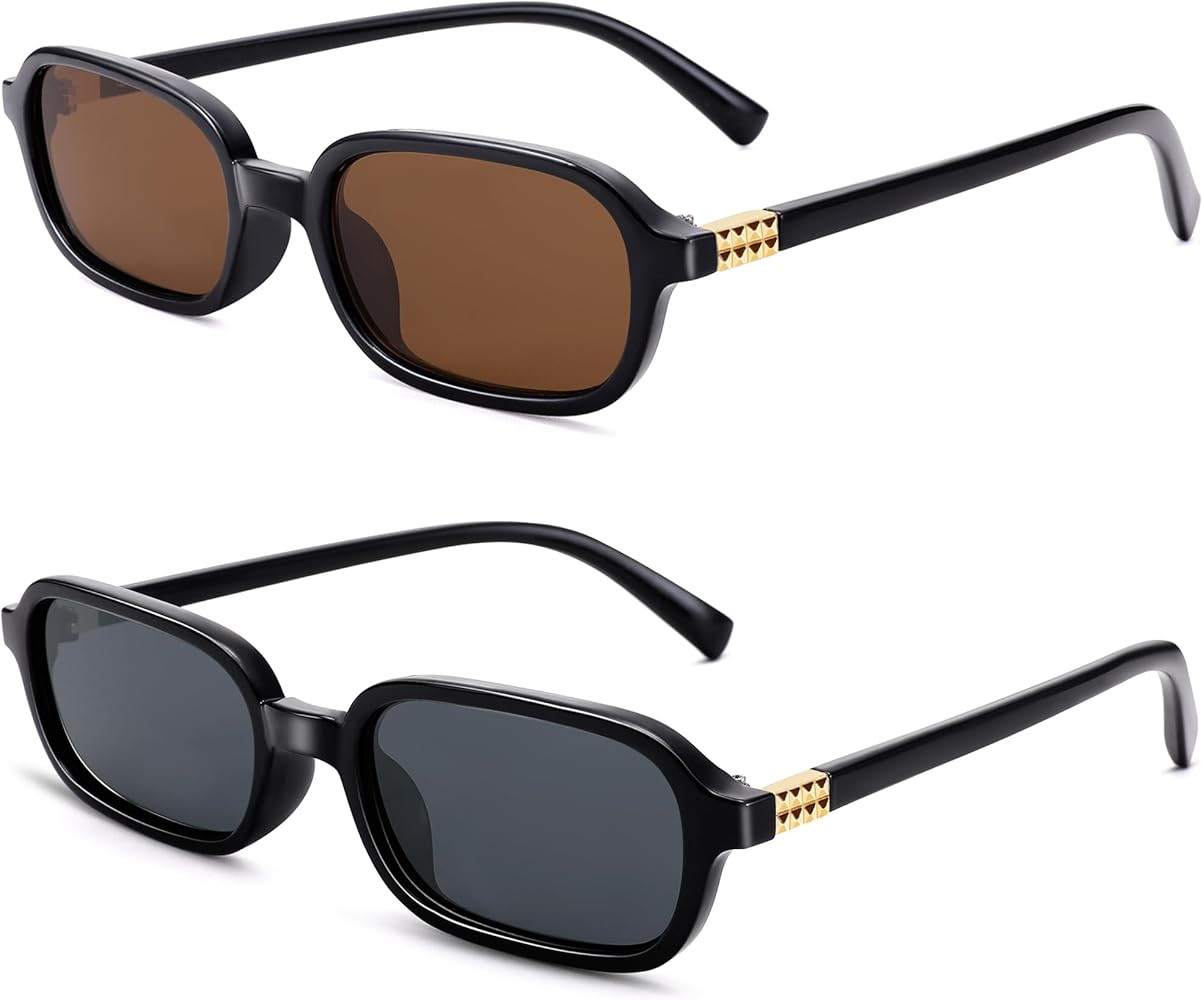 NULOOQ Retro Rectangular Sunglasses for Women, 90s Trendy Small Narrow Square Frame Sun Glasses | Amazon (US)