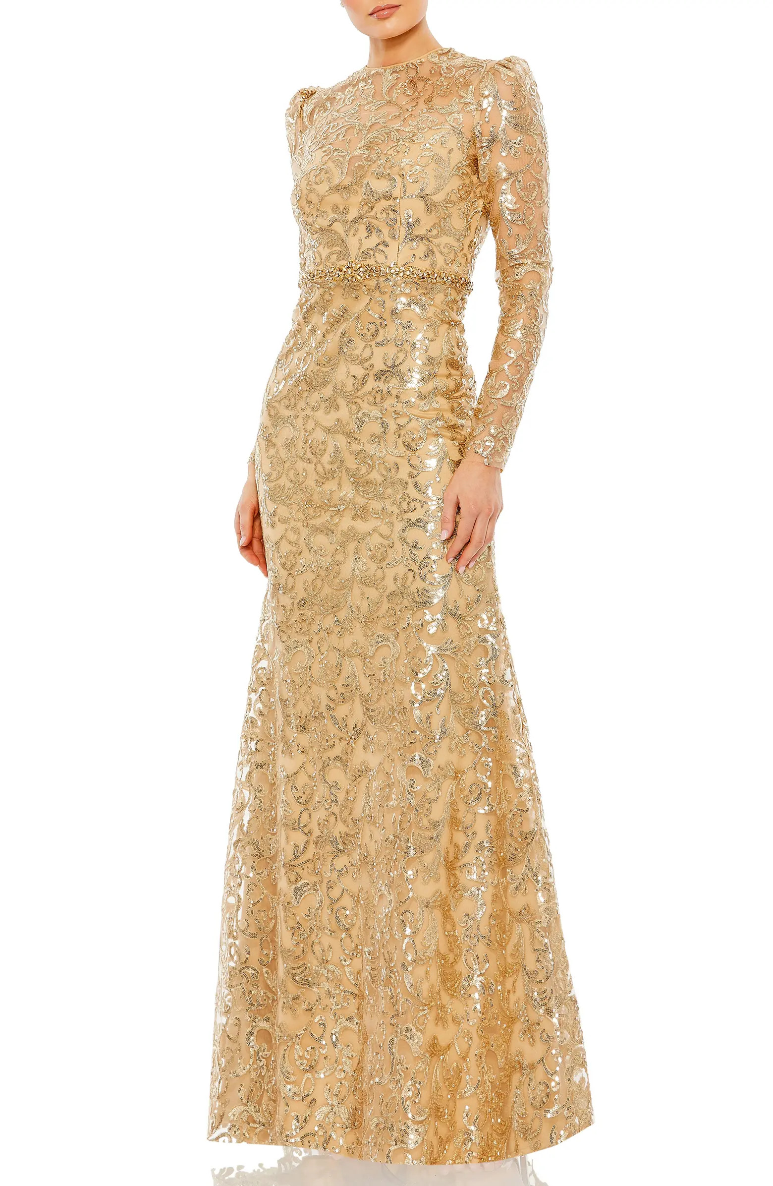 Mac Duggal Sequin Tapestry Long Sleeve Trumpet Gown | Nordstrom | Nordstrom