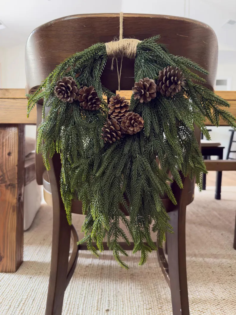 Rustic Evergreen Swag With Pinecones | Winter Kitchen Cabinet Wreath | Chair Back Décor | Farmho... | Etsy (US)
