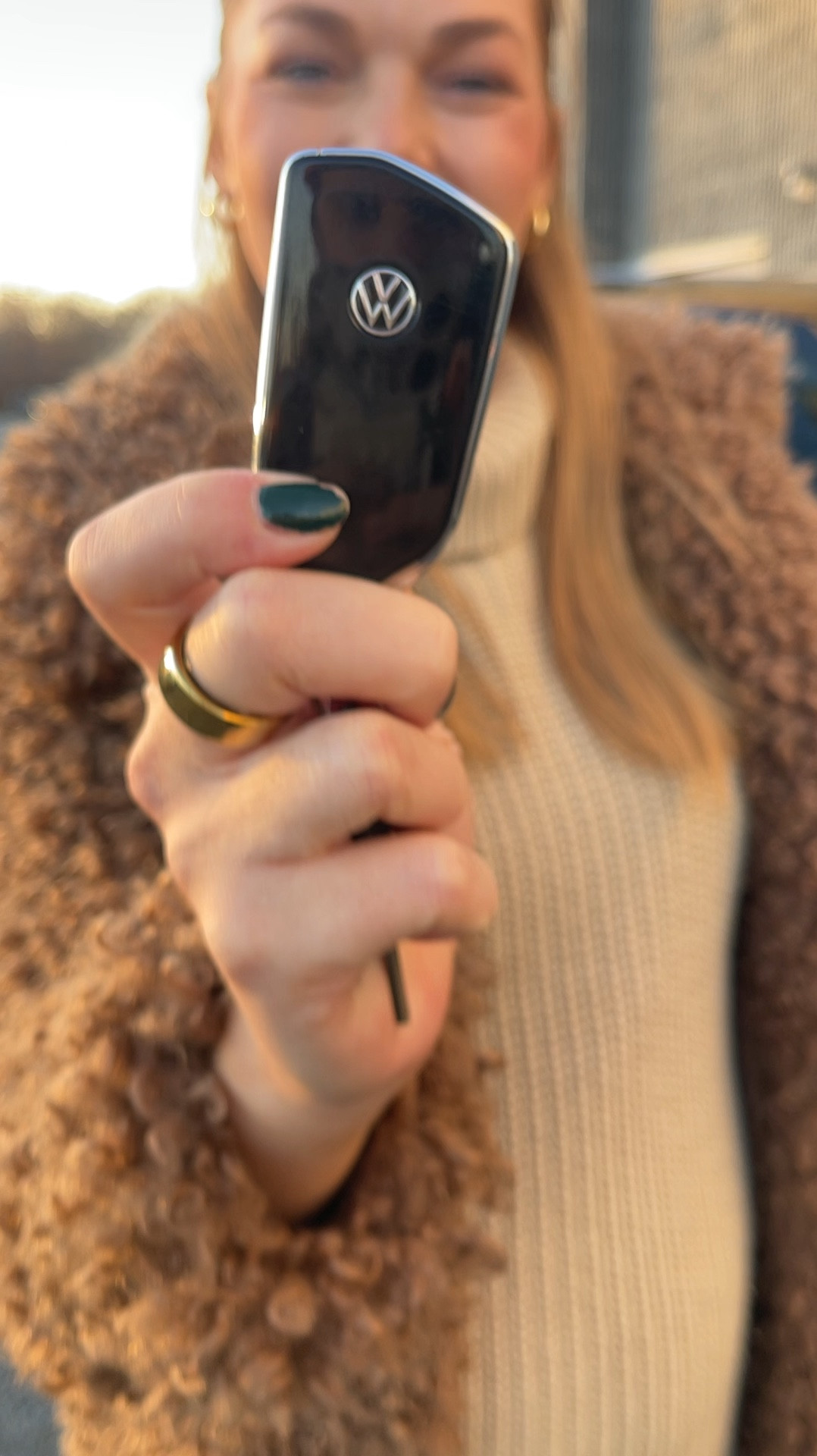 New mom car means new maternity outfit. Brown teddy bear coat. Tan sleeveless turtle neck sweater. Denim maternity cargo jeans. White leather boots. Volkswagen Atlas. Bump fit  

#LTKStyleTip #LTKBump #LTKFamily