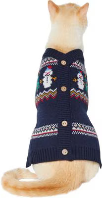 Frisco Jolly Snowman Dog & Cat Faux Cardigan Sweater, Small | Chewy