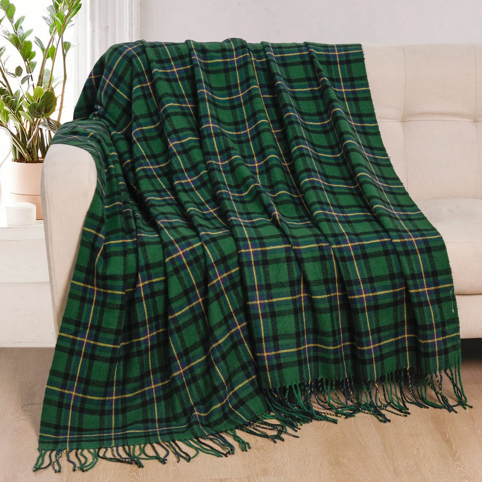 David's Home Buffalo Plaid Throw Blanket- Soft and Lightweight Tartan Herringbone Fringe Blanket ... | Amazon (US)
