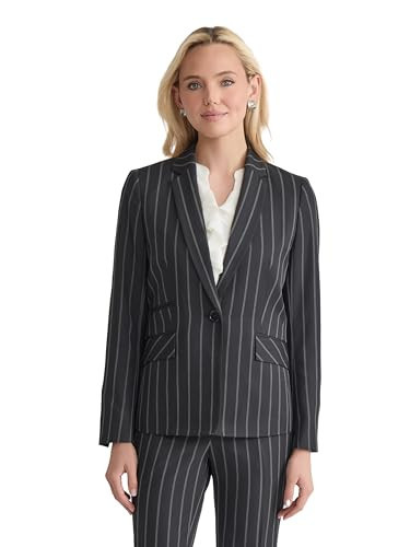 Kasper Women's Petite Pinstripe One Button Blazer, Black/Vanilla ICE | Amazon (US)