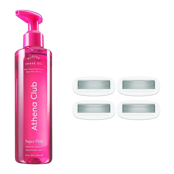 Women's Shave Kit, Glossy Shave Oil, Super Pink + 4 Razor Blade Refills | Amazon (US)