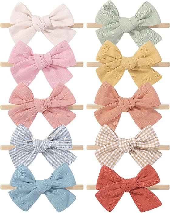 doboi 10PCS Baby Girls Headbands Hair Bows Nylon Cotton Linen Hairbands Handmade Hair Accessories... | Amazon (US)
