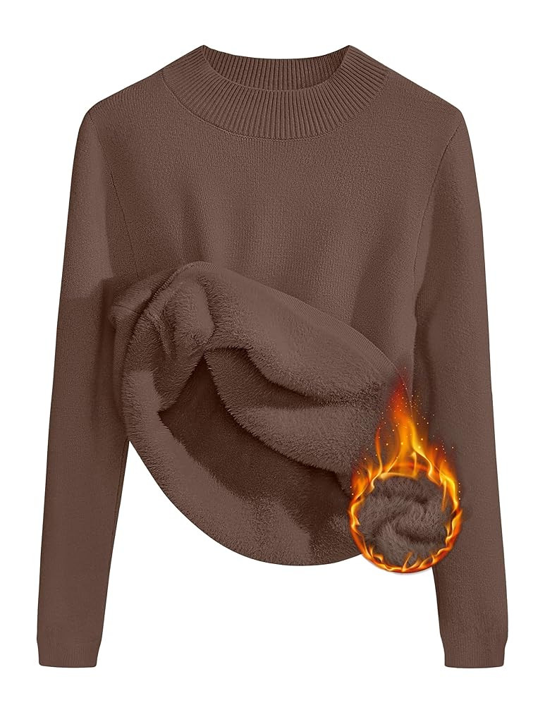 ZESICA Women's Fleece Sherpa Lined Sweater 2025 Winter Thermal Shirts Long Sleeve Mock Neck Slim ... | Amazon (US)