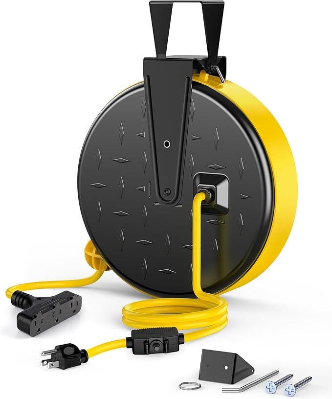 DEWENWILS 30 Ft Retractable Extension Cord Reel, Ceiling/Wall Mount 16/3 Gauge SJTW Power Cord wi... | Amazon (US)