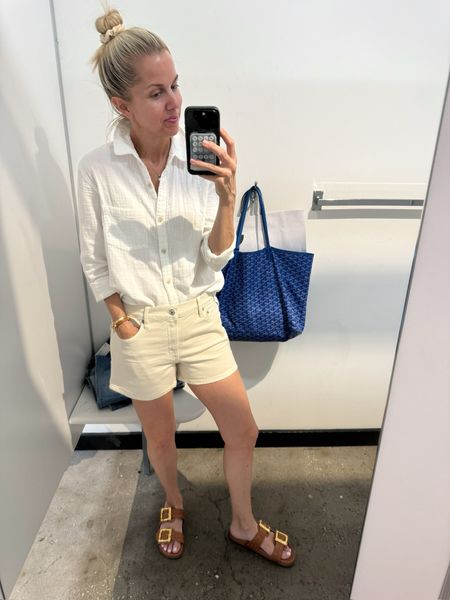 Wanted to find some white shorts for summer that were not ripped or cut off. Loved these from AE, which was unexpected! Also moved the price. 

Fun fact: Gretchen sized up one in all shorts so they fall a little lower in the hips. Wearing a 28 here. These came home with her. Also come in denim color- also linking! 

#LTKStyleTip #LTKOver40 #LTKSeasonal