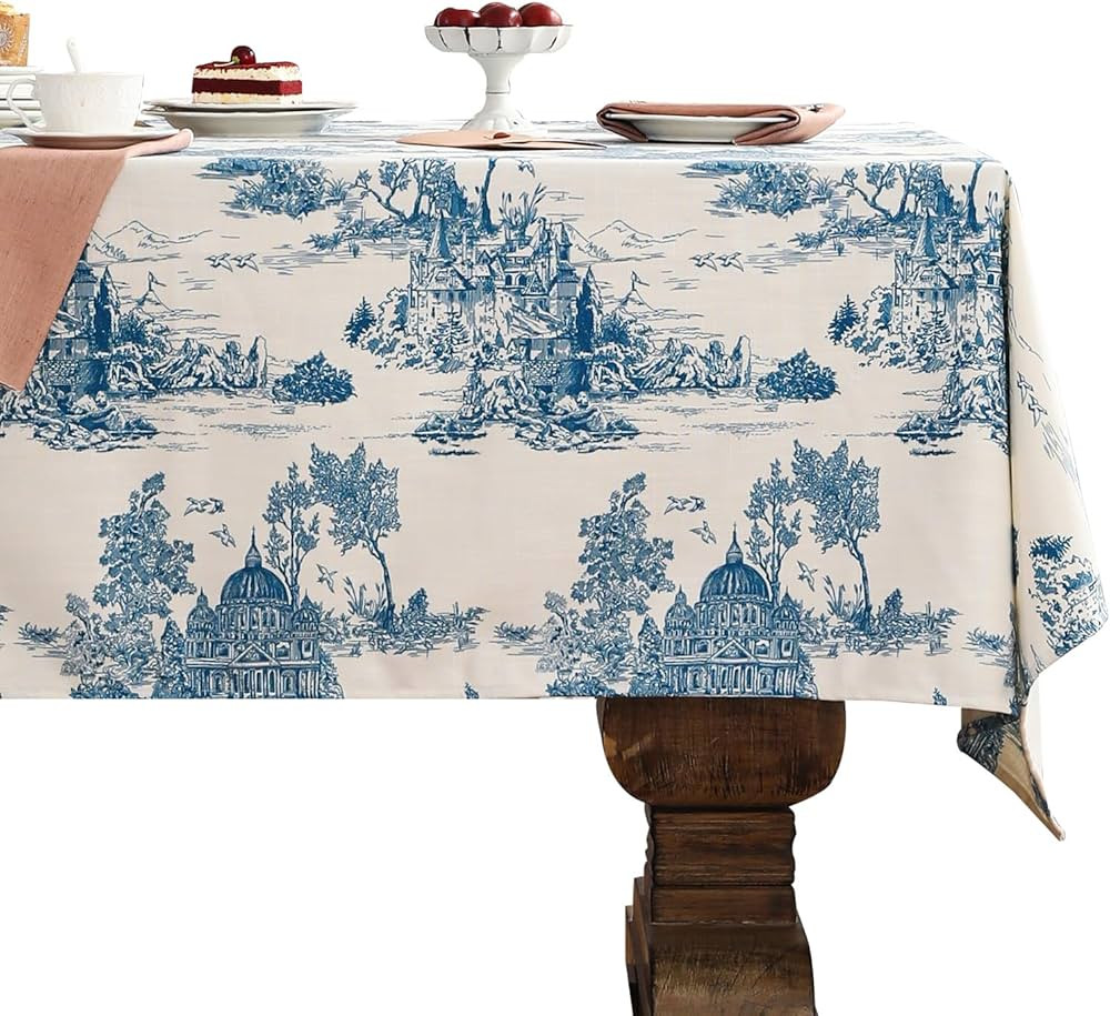 patdrea Designer Small Cyan Tablecloth for Square Tables,Vintage Linen with Ancient Castle and Ma... | Amazon (US)