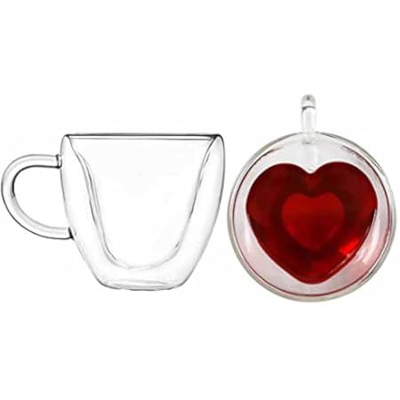 CNGLASS Double Wall Heart Shaped Glass Coffee Mugs 8.5oz,Insulated Clear Tea Cups with Handle,Unique | Amazon (US)