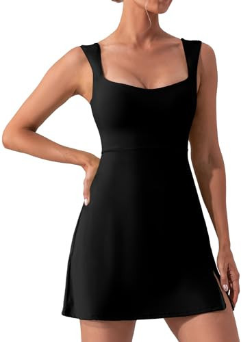 Black Golf Dresses for Women Tennis Dress with Built-in Bra Workout Backless Golf Dress Activewear Exercise Dresses L | Amazon (US)