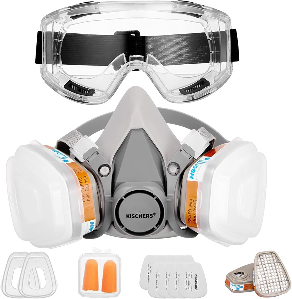 Reusable Half Facepiece and Anti-Fog Safety Goggle Set Against Dust/Organic Vapors/Smells/Fumes/S... | Amazon (US)