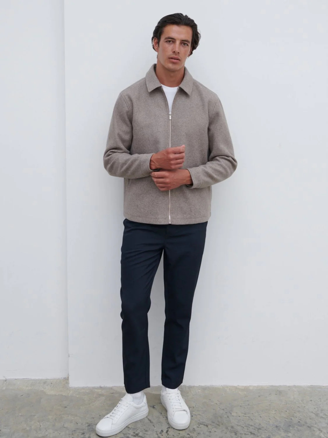 Stan Felted Zip Up Jacket - Beige Marl | NOBL