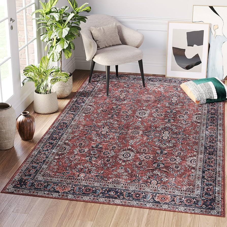 Area Rug Dubai Dark Red Burgundy Traditional Frame Ornaments Washable Anti-Slip Foldable Vintage ... | Amazon (US)