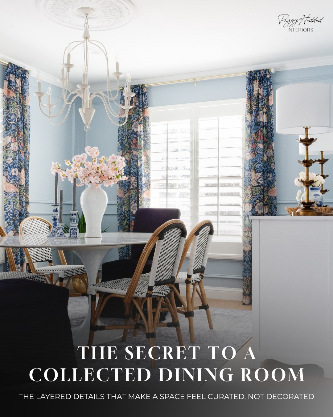 One of the biggest misconceptions about decorating is that everything needs to match, wood tones, colors, etc.

In reality, the most beautiful rooms are built through layers: artwork with character, furniture from different eras, varied materials and finishes, pattern, texture, and layered lighting that adds warmth and depth.

If you’re designing your home on your own, my best advice is to give yourself time. Don’t rush to fill every empty corner or buy everything from one place just to have the room “done.” Collect pieces slowly, live with what you have, and wait for the things you really love.

But when you hire a designer, part of my job is knowing how to create that collected feeling intentionally.

Even when we’re starting with a blank slate, I can create a room that feels as though it came together naturally over time.

By mixing old and new, modern and traditional, refined and relaxed, all from a variety of sources, the goal is a space that feels layered, personal, and full of character

Design // @peggyhaddadinteriors 
Photography Slides 1 & 2, 4 // @karadeyoung 
Photography Slide 3 // @amandaproudfit 

#peggyhaddadinteriors #LuxuryInteriors #DiningRoomInspiration #LayeredInteriors #InteriorStyling denverinteriordesigner
