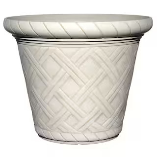 22 in. Antique Ivory Bingham Round Resin Planter HD1151-402R - The Home Depot | The Home Depot