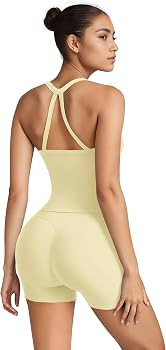 SUUKSESS Women 2 Piece Workout Sets High Waisted Tummy Control Biker Shorts Halter Padded Tank To... | Amazon (US)