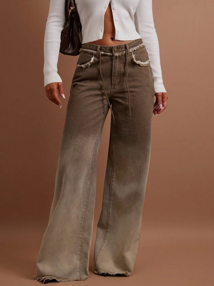 COSMINA Jeans en denim décontractés pour femmes avec boutons devant, poches et ourlet effiloch... | SHEIN