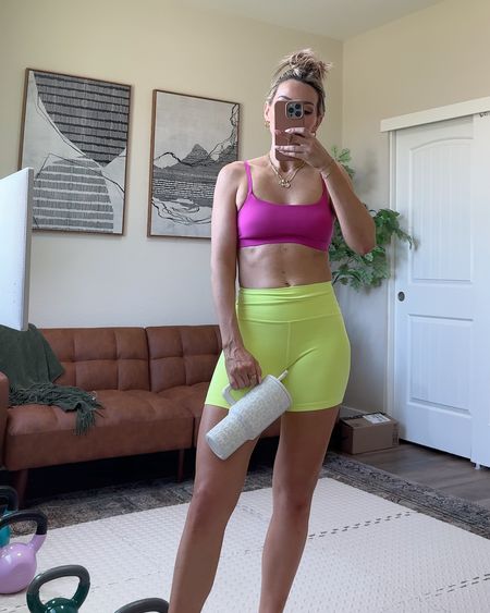 Bright and colorful workout outfit from Amazon 
Small sports bra 
Small bike shorts
Also linking my workout equipment from Amazon 

#LTKFitness #LTKVideo #LTKActive