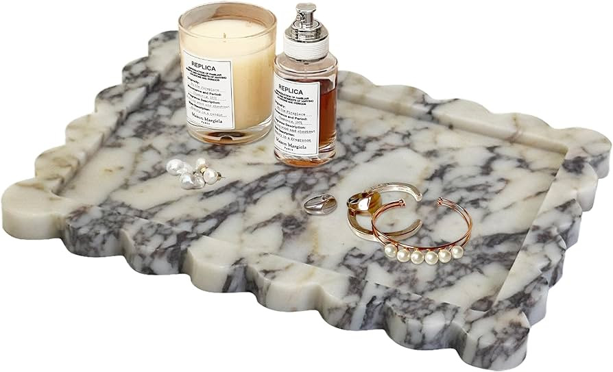 Marble Tray 100% Marble Vanity Trays for Bathroom 12" x 9", Scalloped Tray, Marble Tray for Kitch... | Amazon (US)